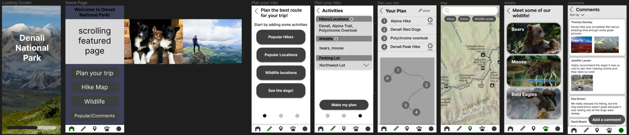 Denali App Wireframes