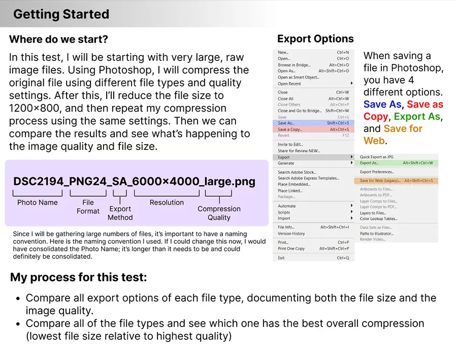 Export options and file naming conventions